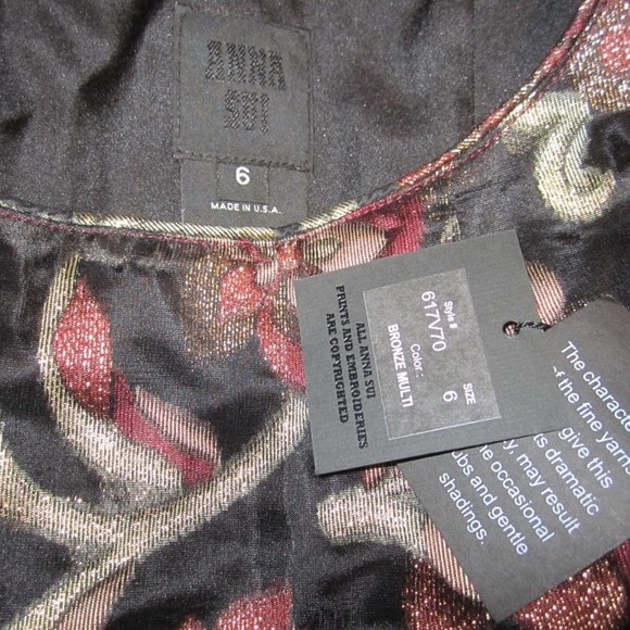 ANNA SUI Dress Metallic Floral Brocade Luxe Metallic Bronze Mini Ruffle Fall 17 - Picture 6 of 11